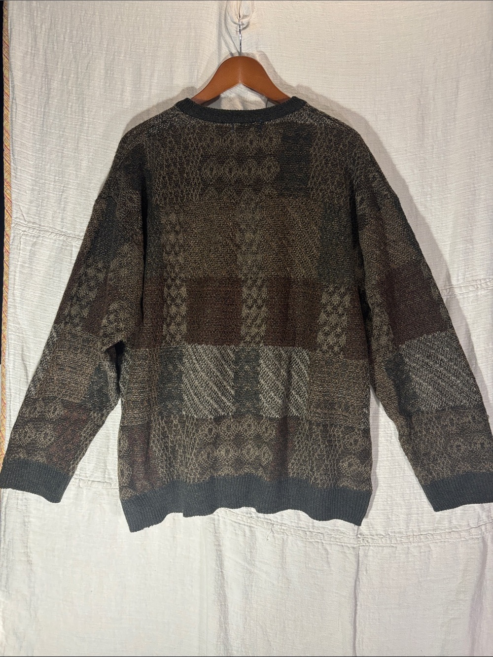 VTG Towncraft Patchwork Geometric Knit Sweater 3XL Earth Tone Grandpa Core EUC - Picture 7 of 8